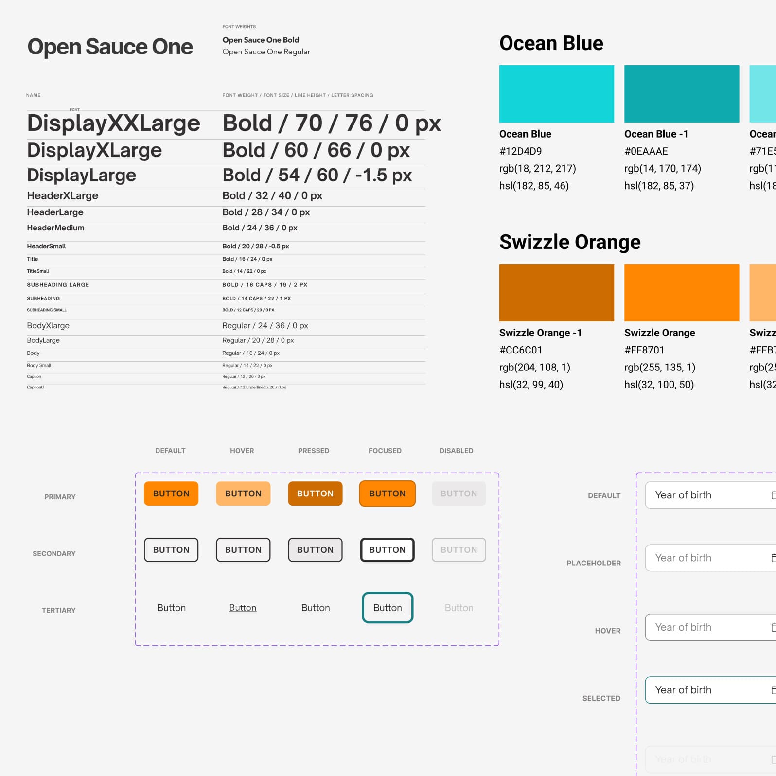 Design system color palette showing original brand colors alongside adjusted WCAG 2.1 AA compliant versions with contrast ratio annotations