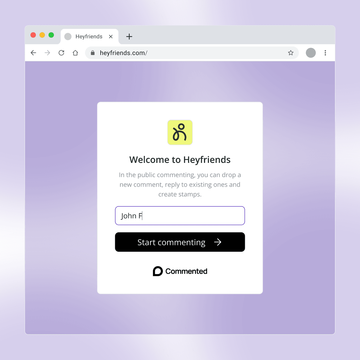 Username entry screen for accountless reviewers